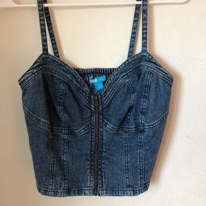Blue denim zip up top trendy vintage